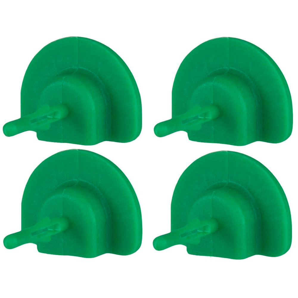 Four NRS green plastic wall clips with rounded tops, resembling Self Inflating PFD CO2 Green Arming Pins, are arranged in a grid pattern.