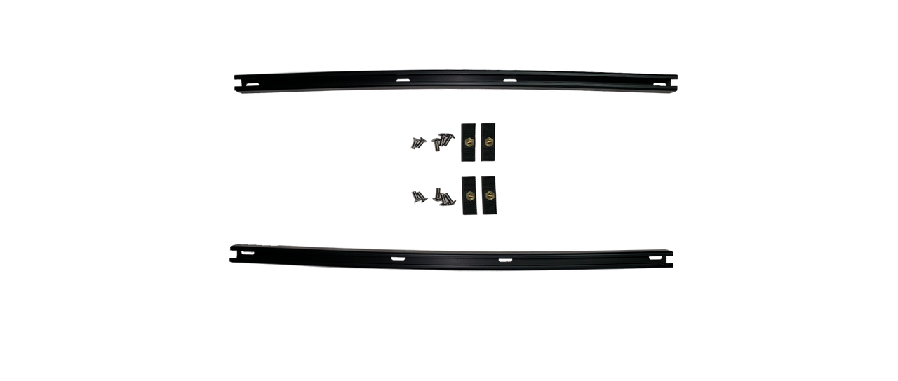 The Native Watercraft Aluminum Rail Set (2), 20" Curved SP10, includes mounting hardware—rails, screws, and brackets—shown on a white background, ideal for kayak setup or accessory installation.