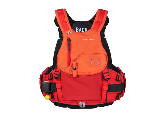 A red and black Indus High Float Rescue PFD with FoamTectonics™ by Astral.