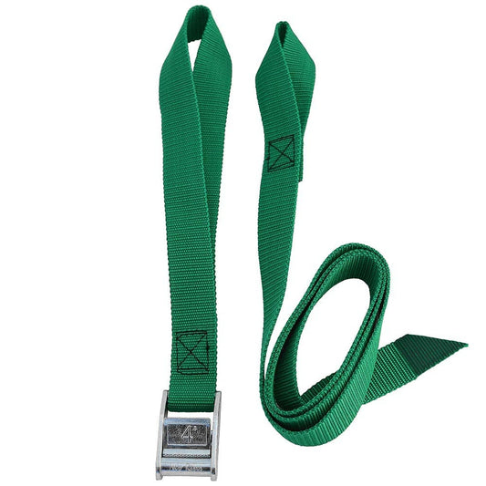 A Salamander Loop Strap, featuring a green nylon strap with a metal buckle. Perfect for tying kayaks/canoes or rigging coolers.