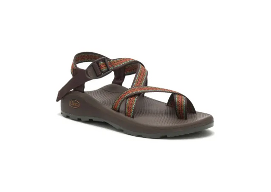 A Chaco ZCloud 2 - Men's sandal in brown with adjustable multicolored straps, arch support, and a textured sole is shown on a white background.