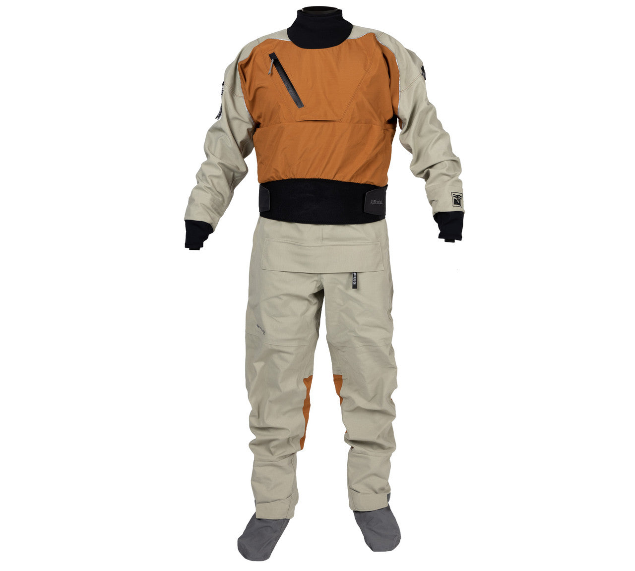 A man in a Retro Icon (GORE-TEX) Drysuit by Kokatat on a mannequin.
