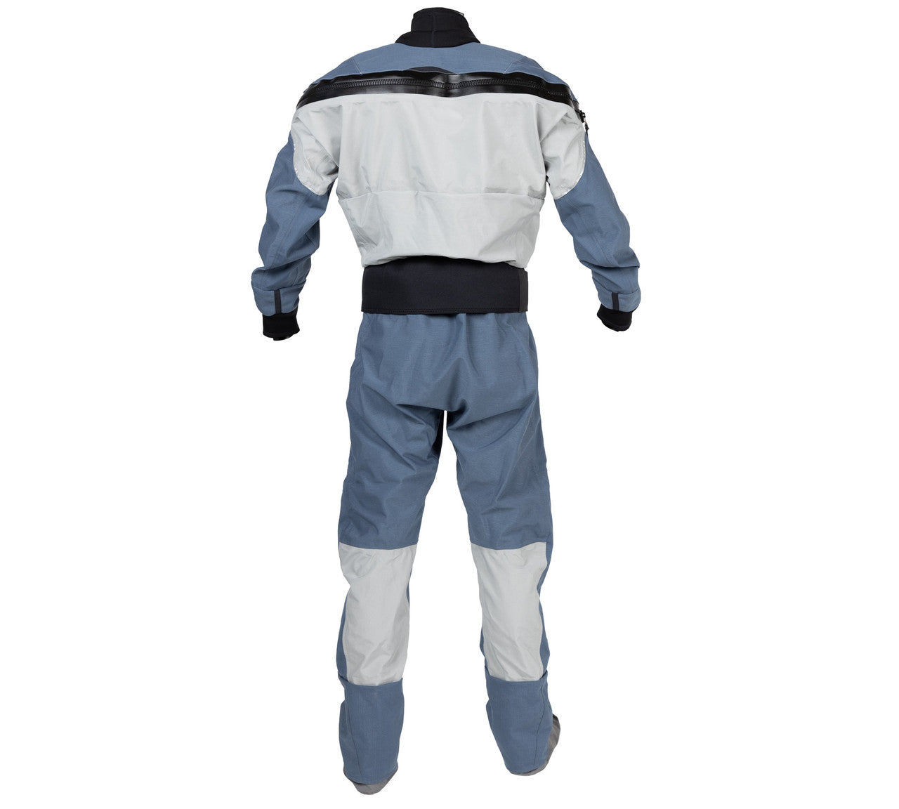 The back view of a man in a Kokatat Retro Icon (GORE-TEX) Drysuit.