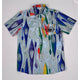 The 4CRS ARD Party Shirt is a vibrant Hawaiian shirt with colorful designs on it, made from 100% recycled polyester for a sustainable fashion choice.