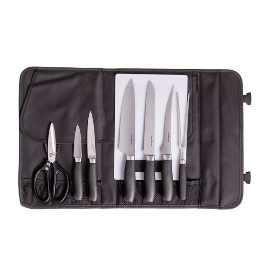 A Professional 9 piece Knife Set in a black case by Camp Chef.