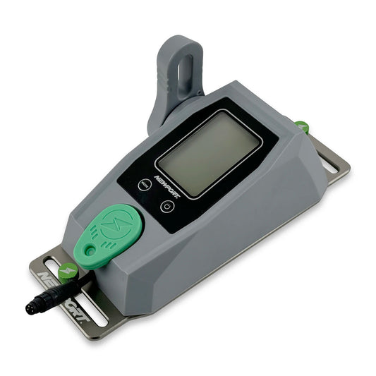 The NK Throttle Mount Kit by Newport is a gray digital device with a large screen and buttons on an anodized aluminum base, featuring a visible cable connector and NANOFIXT branding. It's ideal for Newport NK Controller Mount users, especially Kayak Motor owners.