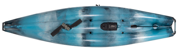 A blue kayak with a black and white design boasts the innovative Pro Angler 360 XR - 14ft Drive Technology for optimal performance on the water by Hobie.