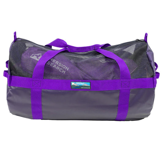 The World Class Gear Bag from Immersion Research is a purple and gray duffel featuring mesh top, carrying handles, and a labeled patch. This durable bag includes a heavy-duty zipper for secure closure.
