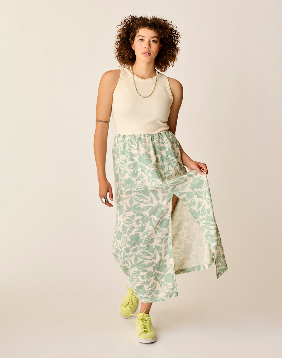 A person wearing the Carve Lark Linen Dress stands against a plain background.