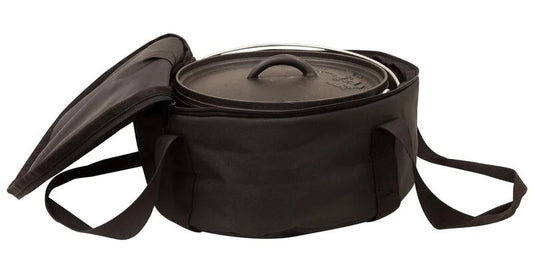 A Camp Chef Dutch Oven Carry Bag with a lid and handles designed for easy transport.