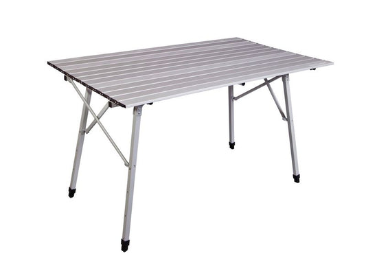 An Camp Chef Mesa Adjustable Camp Table with two legs on a white background.