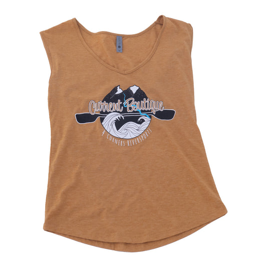 A women's Current Boutique Tee with an image of a mountain and a 4CRS logo.