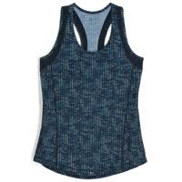 The Outdoor Research Echo Tank W's by Outdoor Research, shown in blue with a pattern and racerback design, is ultralight and perfect for warm weather trail adventures.
