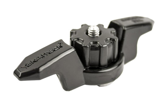 The YakAttack GT Cleat Track Mount Line Cleat is a black plastic wing nut with a central metal screw and textured, wide wings for easy hand tightening—perfect for securing accessories to kayak track systems.