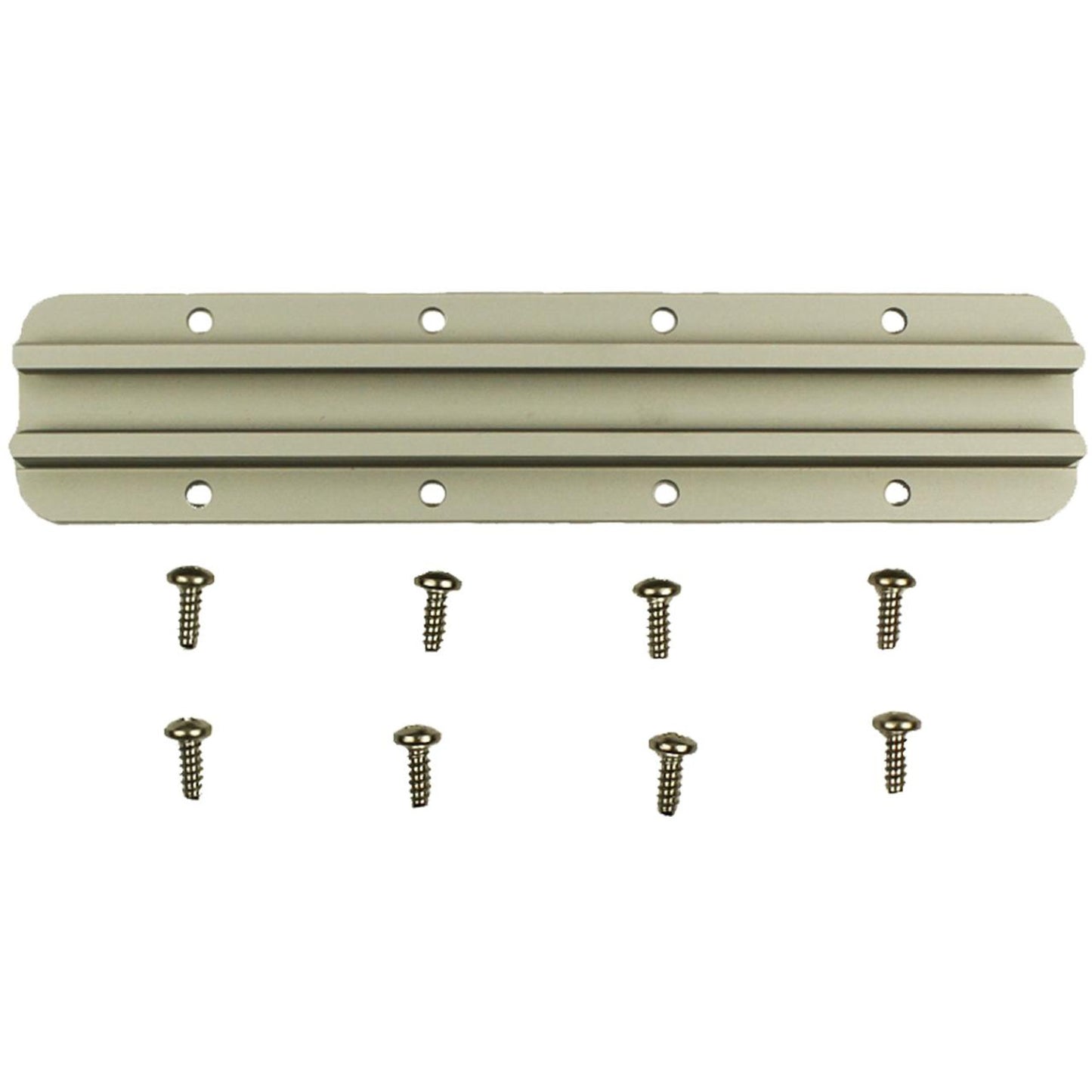 The YakAttack GearTrac metal mounting bracket features eight screw holes and comes with eight matching screws—perfect for mounting GearTrac accessories and other kayak solutions.