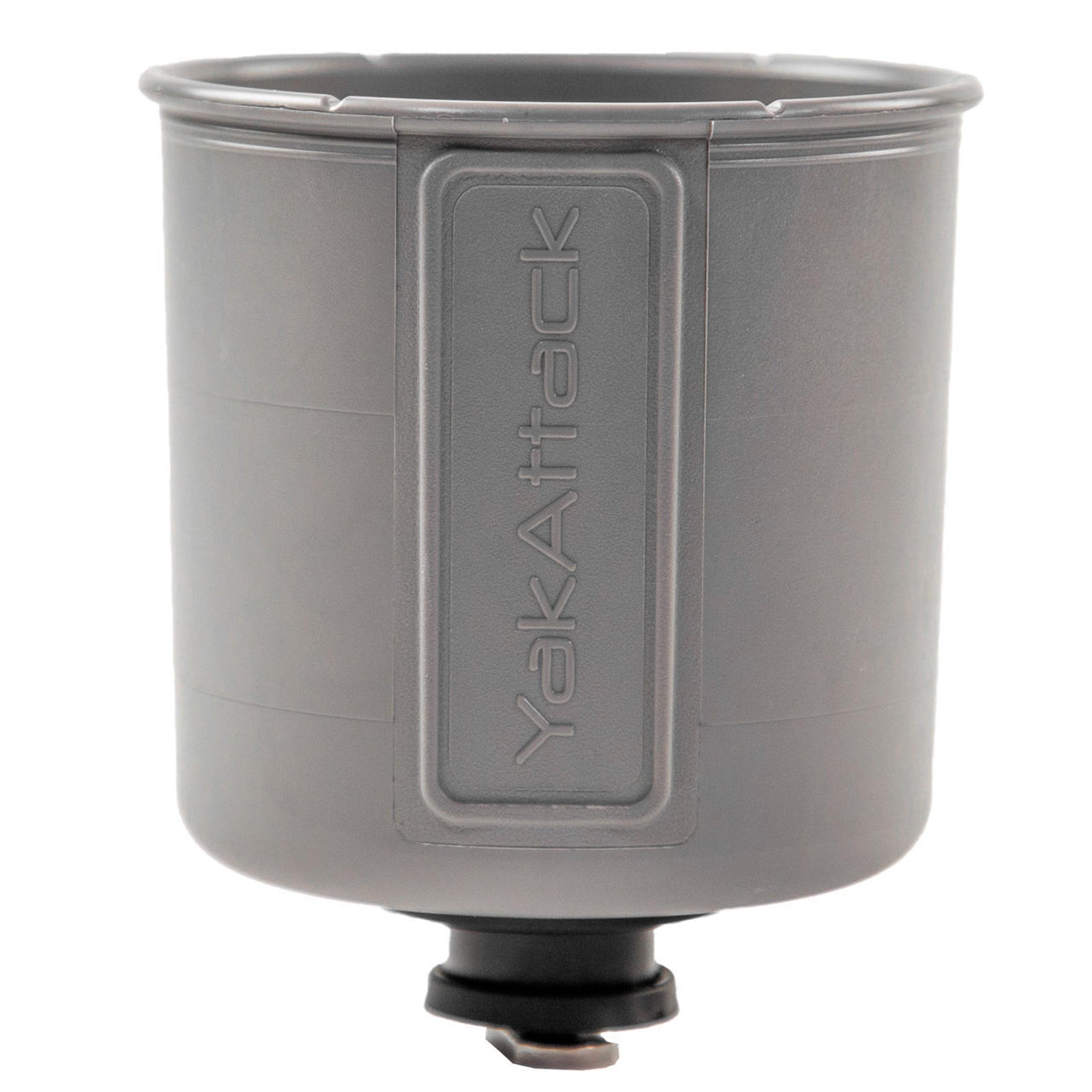 The YakAttack MultiMount Cup Holder, in gray with a round shape and bottom mount, is designed for kayak track systems—an ideal accessory to keep your drink secure during outdoor adventures.