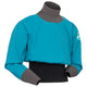 A lightweight paddling jacket featuring a blue and gray waterproof dry top with a high collar, long sleeves, and a black waistband, crafted from durable polyester ripstop for kayaking and other water sports: the Nano Long Sleeve Paddle Jacket by Immersion Research.