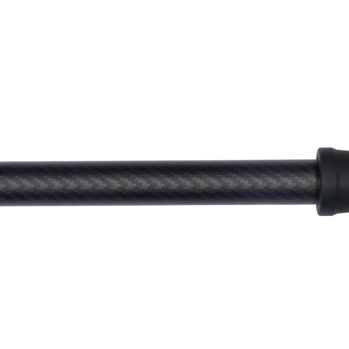 The Newport Tiller Extension Handle - 18" features a black carbon fiber rod with a textured surface, extending horizontally on a white background, showcasing its ergonomic design and precision.