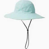 Oasis Sun Sombrero by OR, featuring a light blue wide-brim and UPF 50+ sun protection, with an adjustable chin strap, on a white background.