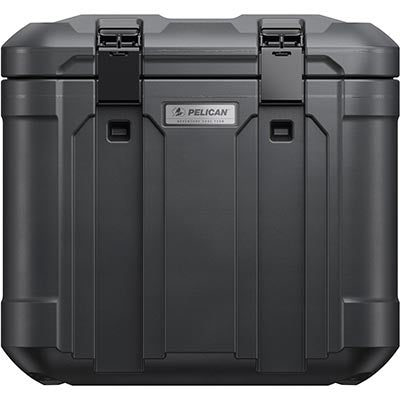 The Pelican TX50 Adventure Case is a black hard-shell case with two front latches and a central silver Pelican logo plate, providing rugged protection for your outdoor gear.