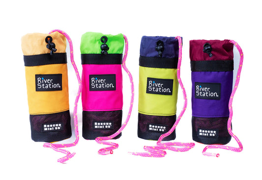 Four Kayak/Packraft Throw Bags - 55' by River Station Gear isolated on a white background.