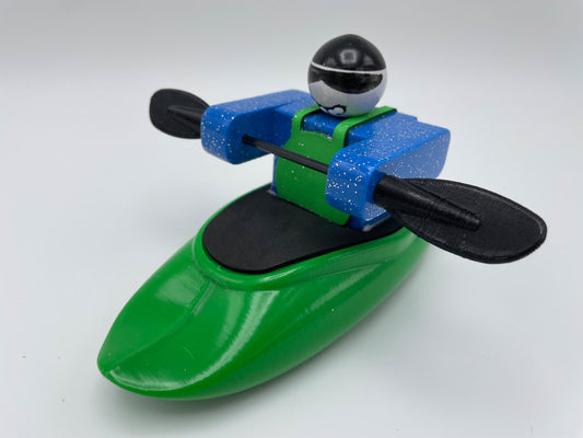 A Foamie Friends Spud Play Boat in a vibrant green color, evocative of river dynamics, effortlessly glides across a pristine white background.