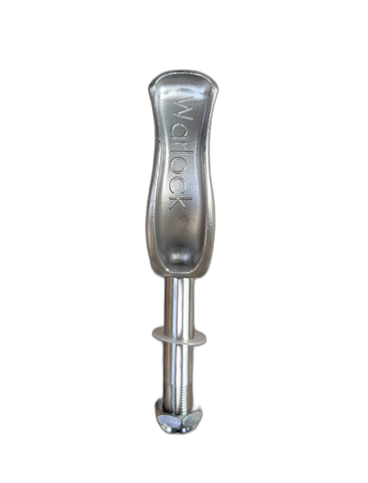The Better Mounts Warlock OarLock, shown against a black background, has a curved handle and a threaded stainless steel bolt for secure mounting.