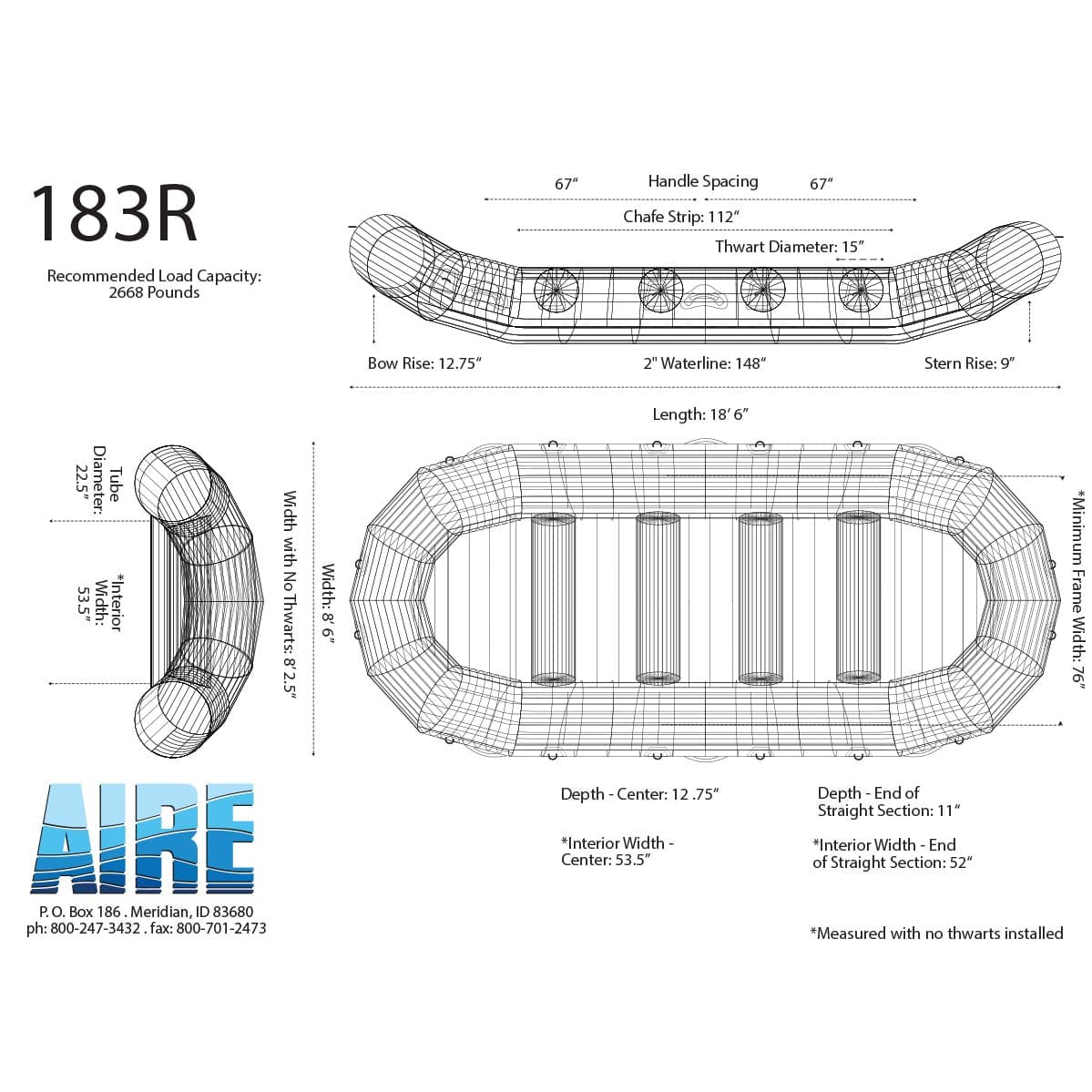 Featuring the R-Series Rafts raft manufactured by AIRE shown here from a sixteenth angle.