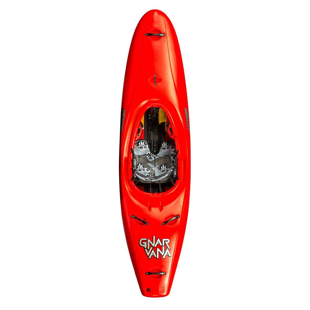Featuring the Gnarvana creek boat, new, pre-order, river runner kayak manufactured by Jackson Kayak shown here from a third angle.