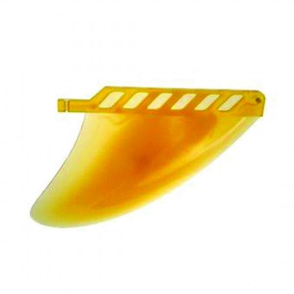 4.5in Unbreakable Center Flex Fin by SOL Paddle Boards is a yellow surfboard fin with a slotted base, compatible with the US fin box.