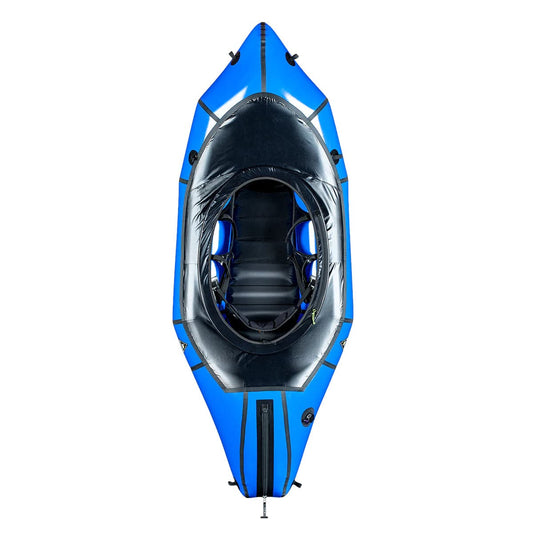 Featuring the Wolverine pack raft manufactured by Alpacka shown here from one angle.