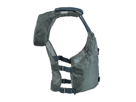Featuring the V-Eight Fisher PFD fishing pfd, men's pfd, women's pfd manufactured by Astral shown here from a second angle.