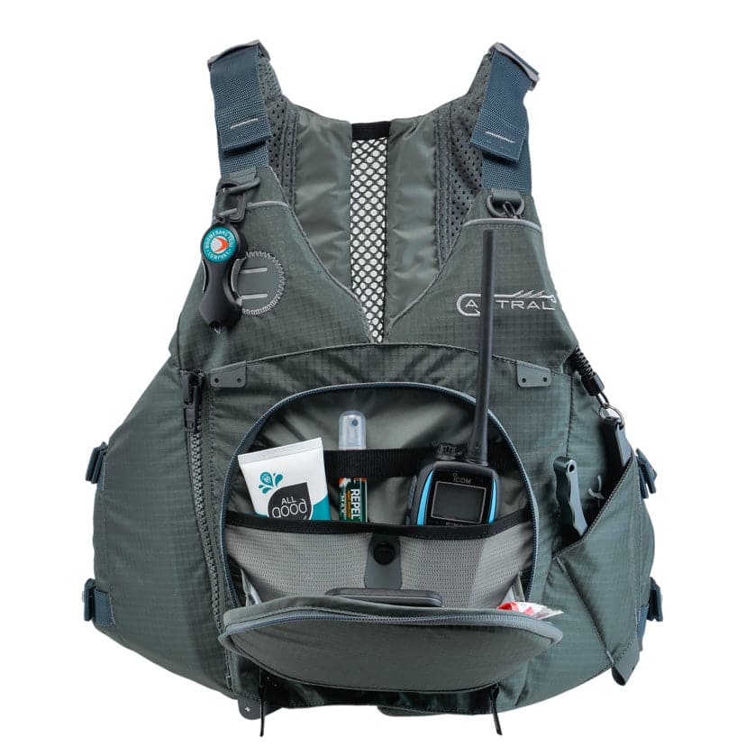 Featuring the Sturgeon PFD fishing pfd, men's pfd, women's pfd manufactured by Astral shown here from a fifth angle.