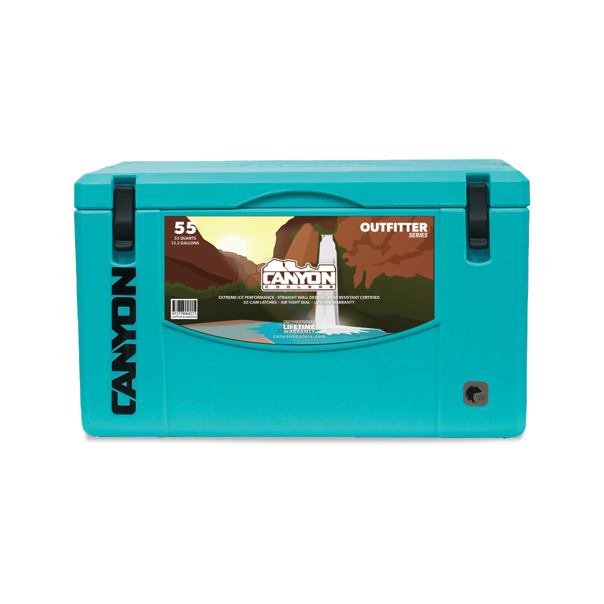 Featuring the Outfitter Series Coolers cooler, update mayan blue manufactured by Canyon shown here from a third angle.