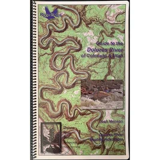 Featuring the Dolores River Guide guide book manufactured by Rivermaps shown here from one angle.