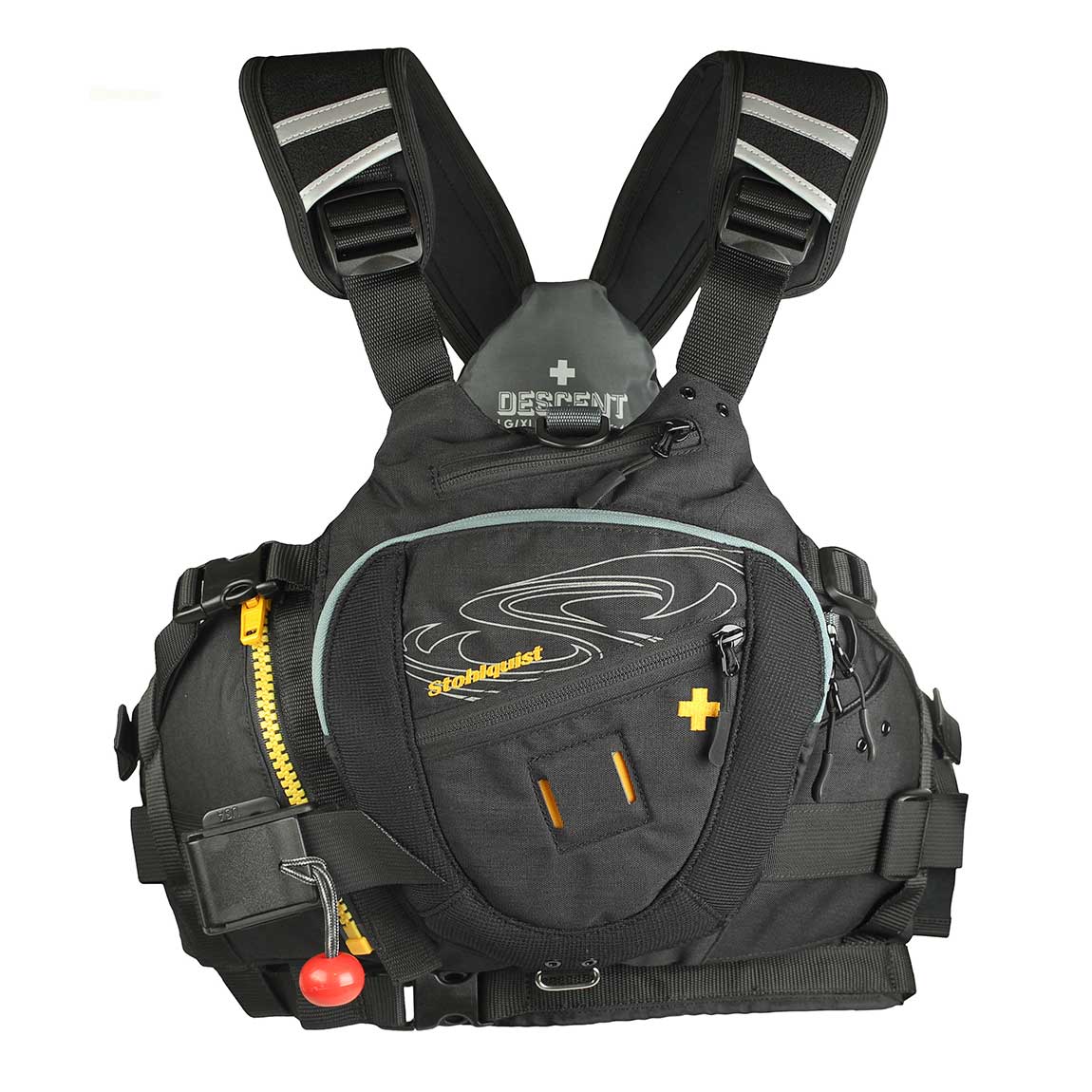 Featuring the Descent Rescue PFD gift for kayaker, gift for rafter, rescue pfd manufactured by Stohlquist shown here from a third angle.
