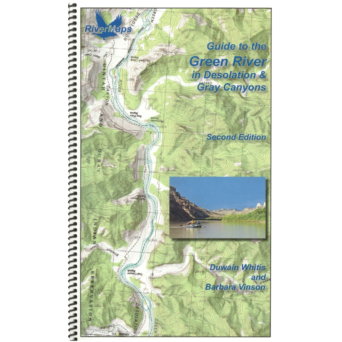 Featuring the Desolation and Gray Canyons guide book manufactured by Rivermaps shown here from one angle.