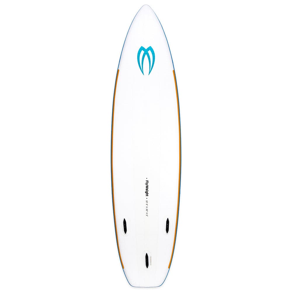 Featuring the Flyweight Package inflatable sup manufactured by Badfish shown here from a third angle.