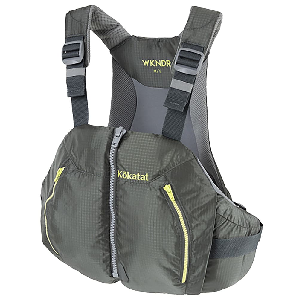 Featuring the WKNDR PFD fishing pfd, men's pfd, women's pfd manufactured by Kokatat shown here from a fourth angle.