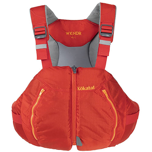 Featuring the WKNDR PFD fishing pfd, men's pfd, women's pfd manufactured by Kokatat shown here from one angle.