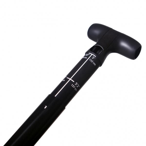 Close-up of the Zen 85 - Adjustable SUP Paddle by Werner Paddles, featuring a lightweight design and height measurement markings in centimeters ranging from 137 to 157 cm.
