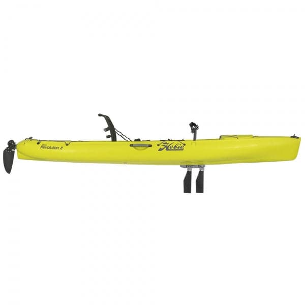 Featuring the Mirage Revolution 11 pedal drive kayak manufactured by Hobie shown here from a third angle.
