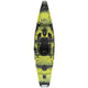 A yellow Hobie Pro Angler 360 XR - 14ft with Mirage 360 XR Drive Technology on a white background.