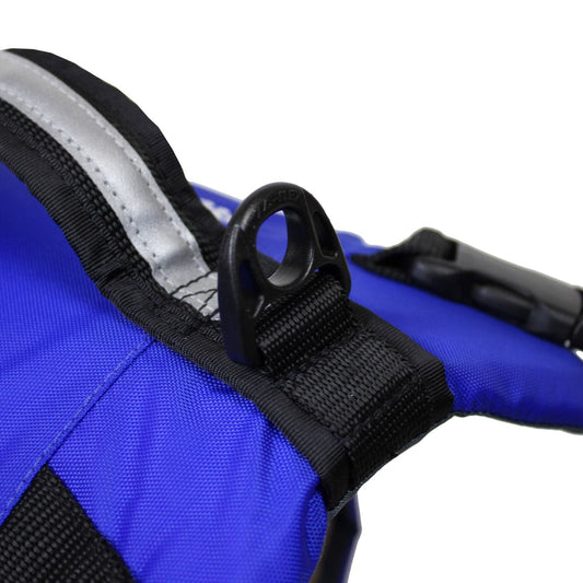 Featuring the Pup Float PFD dog pfd manufactured by Stohlquist shown here from a second angle.