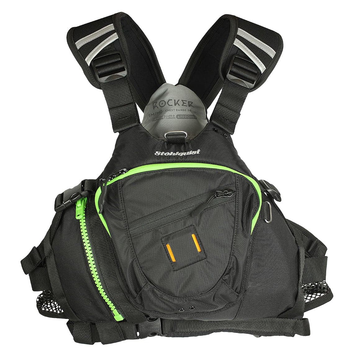 Featuring the Rocker PFD gift for kayaker, gift for rafter, men's pfd manufactured by Stohlquist shown here from a fourth angle.