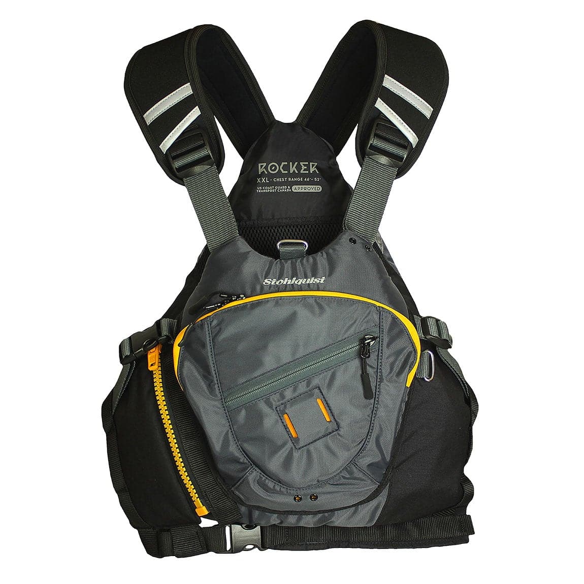 Featuring the Rocker PFD gift for kayaker, gift for rafter, men's pfd manufactured by Stohlquist shown here from a third angle.