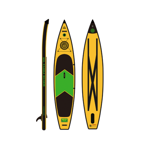 Featuring the SOLsonic Carbon GalaXy inflatable sup manufactured by SOL shown here from a second angle.