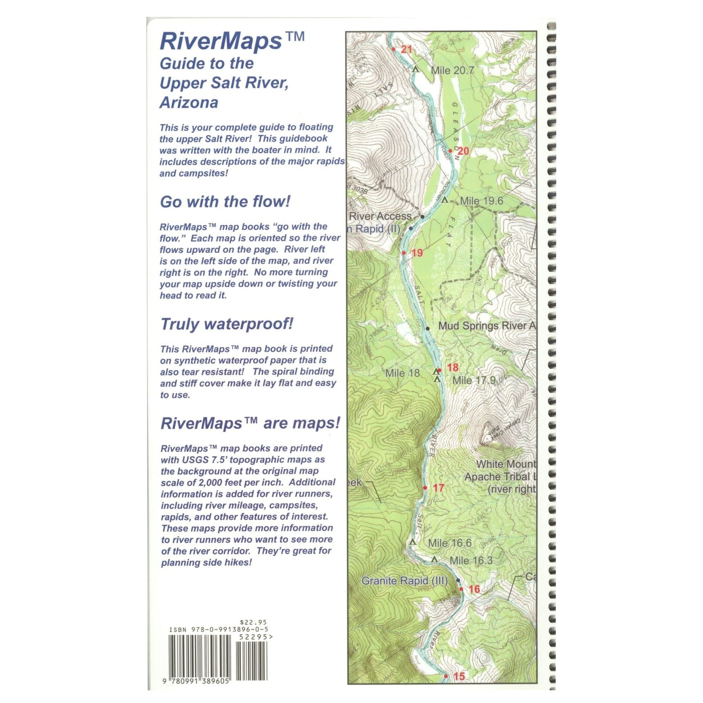 Featuring the Salt River Guide Book guide book manufactured by Rivermaps shown here from a second angle.