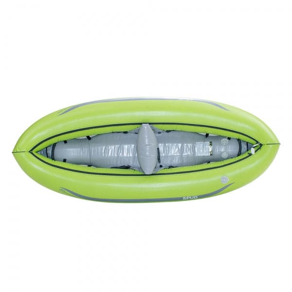 Featuring the Tributary Spud IK ducky, inflatable kayak manufactured by AIRE shown here from a third angle.