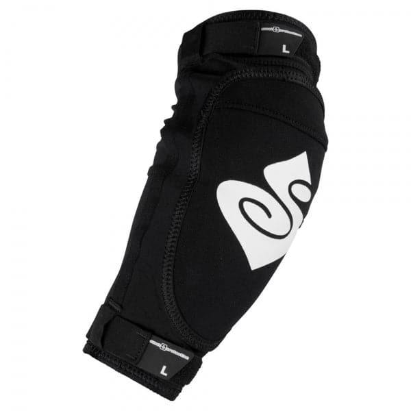 The Elbow Guard - Pro by Sweet Protection features black Yamamoto Neoprene elbow pads with an adjustable strap, a white logo, and "L" size label for a perfect fit and comfort.